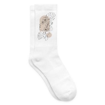 Minimalist One Line Art Woman Face & Floral - Tennissocken - Weiß - Rechts