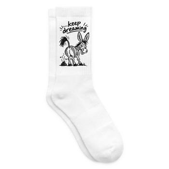 Black and white cartoon donkey with a big grin - Tennis socks - white - Right