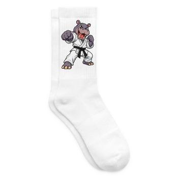 Strong hippopotamus in karate - Tennis socks - white - Right