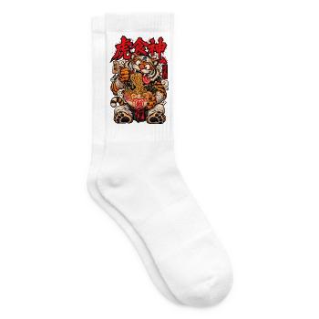 Tiger mit Ramen Glücksbringer - Tennissocken - Weiß - Rechts