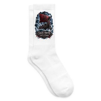 Sail Into the Storm – Wikinger Langschiff - Tennissocken - Weiß - Rechts