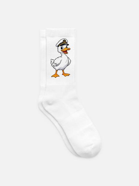 Ente mit Kapitänsmütze - Tennissocken - Weiß