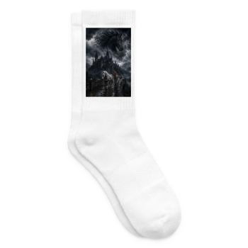 Dunkles Pferd vor Sturmschloss - Tennissocken - Weiß - Rechts