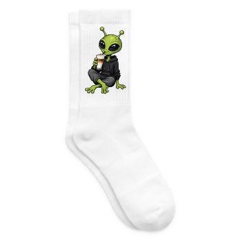 Alien mit Latte Macchiato - Tennissocken - Weiß - Rechts