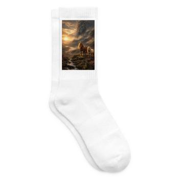 Hochland Pferde im Sonnennebel - Tennissocken - Weiß - Rechts