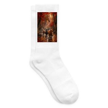Pferde im Ahornwald am Fluss - Tennissocken - Weiß - Rechts