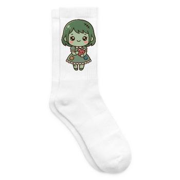 Süßes Kawaii-Zombie-Mädchen hält ein gesticktes Herz - Tennissocken - Weiß - Rechts