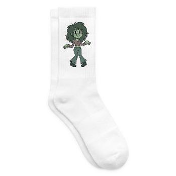 Süßes Zombie-Mädchen mit grüner Haut und zerzausten Haaren - Tennissocken - Weiß - Rechts