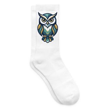 Stilisierte Eulenillustration mit geometrischen Mustern - Tennissocken - Weiß - Rechts
