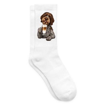 Griffon Korthals mit Latte Macchiato - Tennissocken - Weiß - Rechts