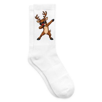 Rentier Dab Dance – Lustiges Weihnachtsmotiv - Tennissocken - Weiß - Rechts