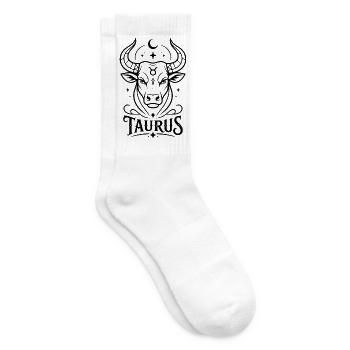 Sternzeichen Stier - Elegantes Line Art Astrologie - Tennissocken - Weiß - Rechts