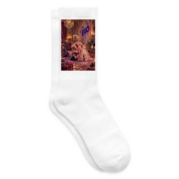Rokoko-Königin mit Spiegel und Französischer Bulldogge — EGO - Tennissocken - Weiß - Rechts