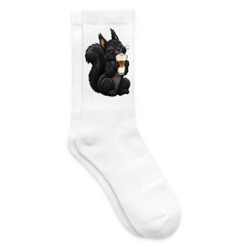 Schwarzes Eichhörnchen mit Latte Macchiato - Tennissocken - Weiß - Rechts