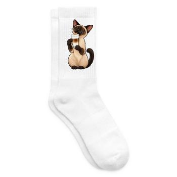 Siamkatze mit Latte Macchiato – Kaffee & Katze - Tennissocken - Weiß - Rechts