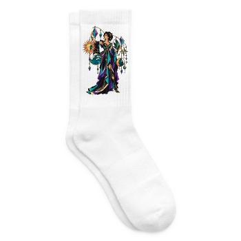 Szenografin mit Sonne, Mond und bunten Prismen - Tennissocken - Weiß - Rechts