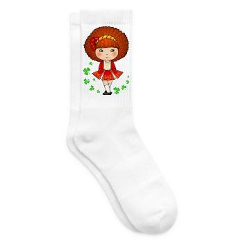 Süßes irisches Tänzermädchen im roten Kleid - Tennissocken - Weiß - Rechts