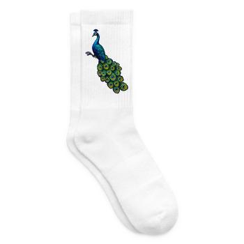 pfauen hahn in Edelblau, vögel,   - Tennissocken - Weiß - Rechts