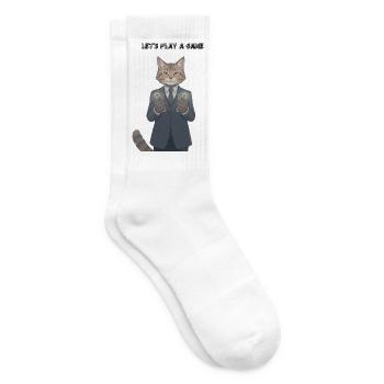 Katze im Anzug mit Geld: Lass uns ein Spiel spielen - Tennissocken - Weiß - Rechts