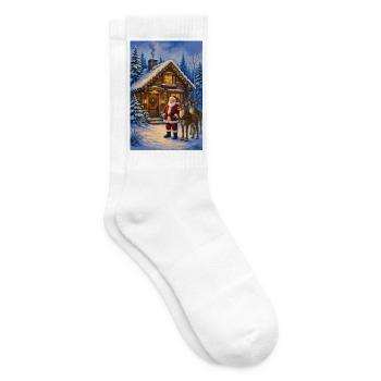 Winterwald Santa mit Rentieren - Tennissocken - Weiß - Rechts
