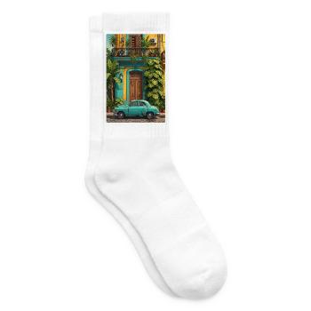 Tropischer Oldtimer im sonnenbeschienenen Innenhof - Tennissocken - Weiß - Rechts
