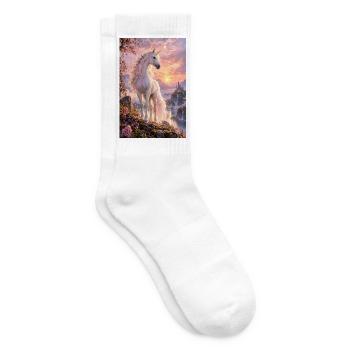 Pastelleinhorn bei Sonnenuntergang über der Burg - Tennissocken - Weiß - Rechts