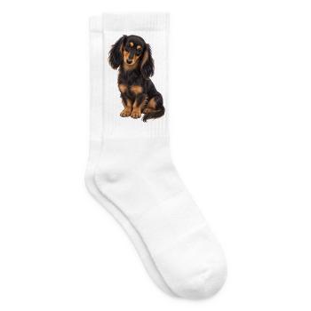 Schwarz-beigefarbener Dackel - Tennissocken - Weiß - Rechts