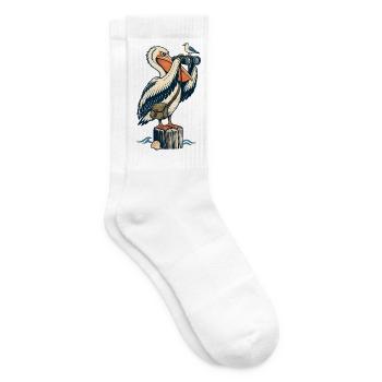 Pelikan mit Fernglas – Maritimes Küstenmotiv - Tennissocken - Weiß - Rechts