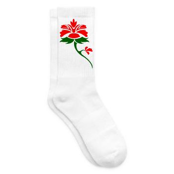 Rote Blume im Grünblatt Design - Tennissocken - Weiß - Rechts