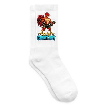 Es ist Brusttag – Muscular Rooster Gym Workout - Tennissocken - Weiß - Rechts
