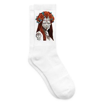 Blumen Zucker Schädel Porträt - Tennissocken - Weiß - Rechts
