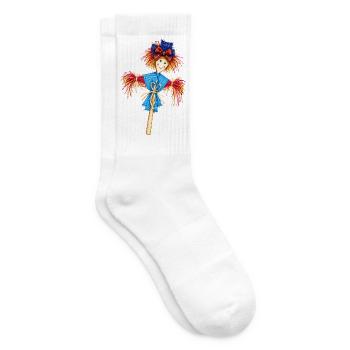 Blau-Karo-Vogelscheuche-Zauber - Tennissocken - Weiß - Rechts