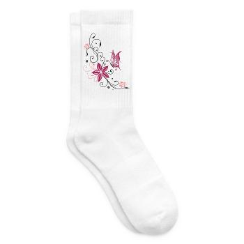 Florales Ornament mit Blüten und Schmetterling. - Tennissocken - Weiß - Rechts