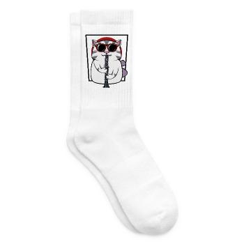 Clarinettiste chat avec lunettes de soleil - Chaussettes de tennis - blanc - Droite