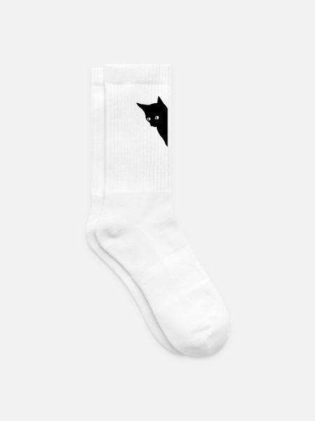 Verspieltes Katzenmotiv im Schwarz-Weiß Stil - Tennissocken - Weiß