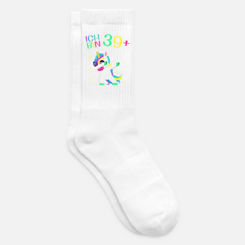 Ich bin 39 Plus 40. Geburtstag Einhorn Geschenk - Tennissocken - Weiß
