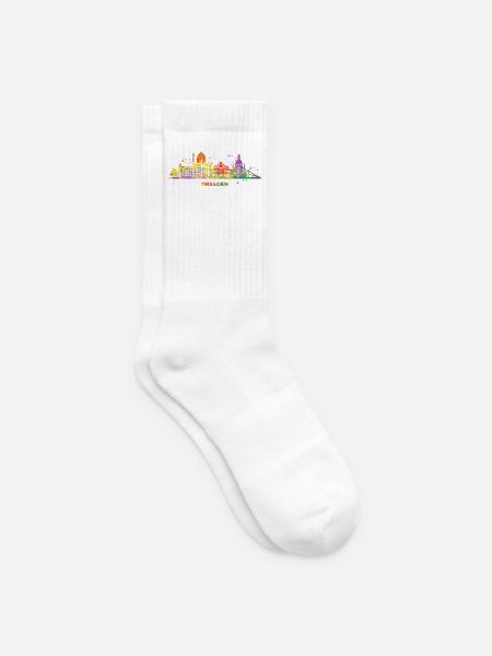 Dresden Skyline Bunt Dresdener Frauenkirche - Tennissocken - Weiß