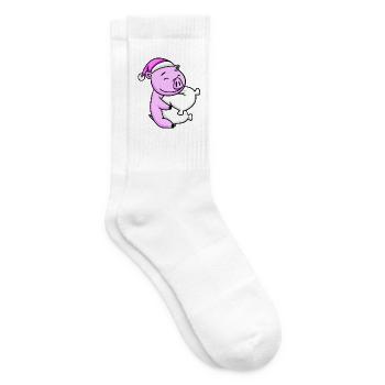 Pig with pillow and sleeping cap - Tennis socks - white - Right