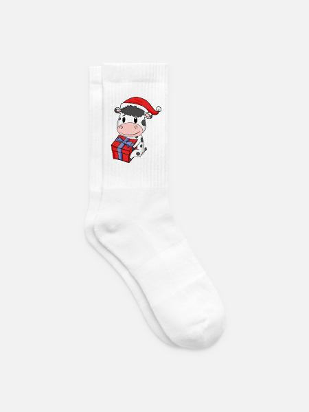 Weihnachten Kuh Baby mit Geschenk - Tennissocken - Weiß