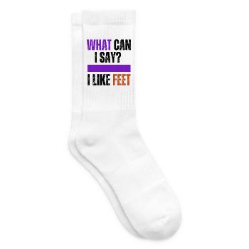 Welche Füße: Fettes Lila-Orange-Typografie - Tennissocken - Weiß - Rechts