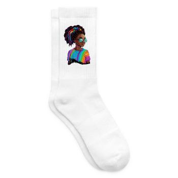 Colorful Dreadlocks and Rainbow T-Shirt - Tennis socks - white - Right