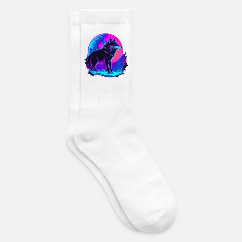 Colorful Wolf Neon Moon Synthwave - Tennissocken - Weiß