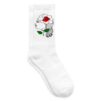 Tête de femme avec une rose dans les cheveux - Chaussettes de tennis - blanc - Droite