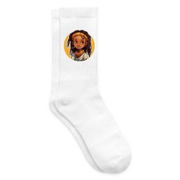 Lässiger Dreadlocks-Stil mit bunter Kopfbedeckung - Tennissocken - Weiß - Rechts