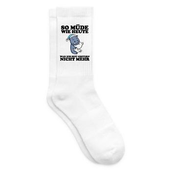 Ausschlafen Müde Spruch lustig Schlafen - Nilpferd - Tennissocken - Weiß - Rechts