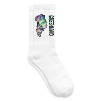 Aquarell Landkarte Grönland - Tennissocken - Weiß - Rechts