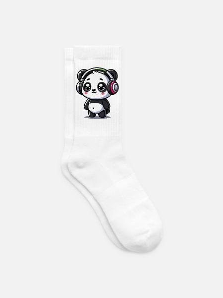 niedliches Panda Kopfhörer Motiv - Tennissocken - Weiß