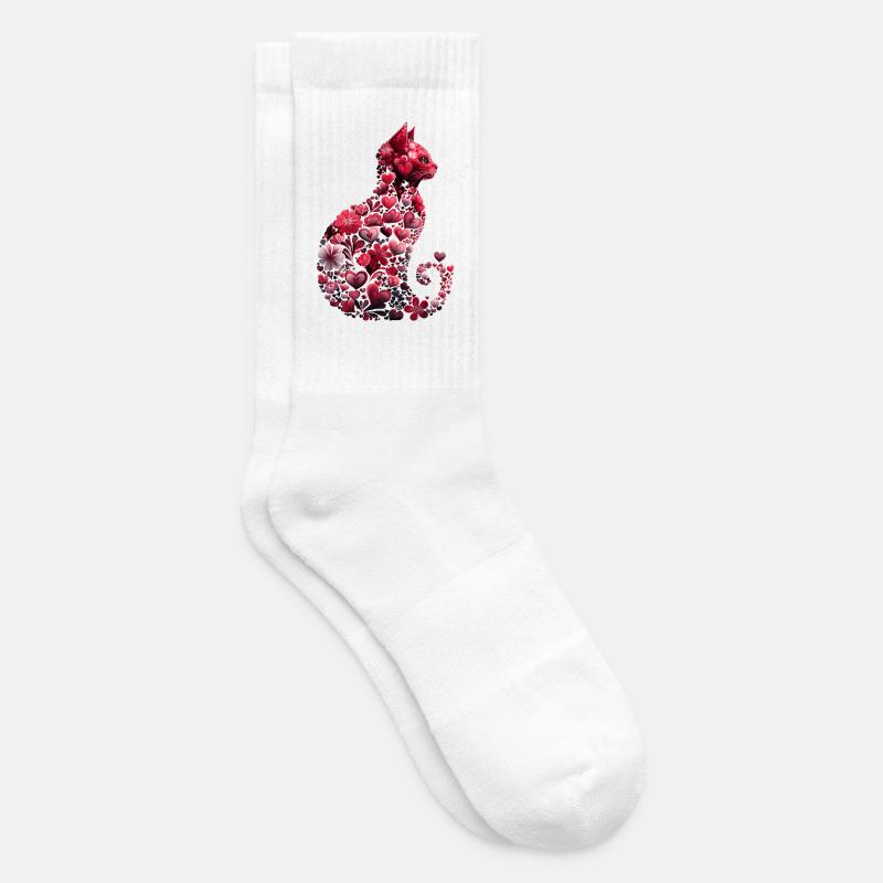 Chat romantique coeurs et fleurs Chat Saint-Valentin - Chaussettes de tennis - blanc