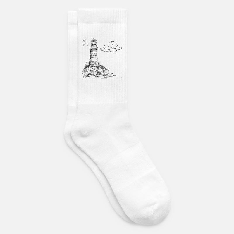 Leuchtturm Sketch Meer Urlaub - Tennissocken - Weiß