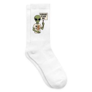 Alien Extraterrestrial with Humor - Humans Scare Me - Tennis socks - white - Right